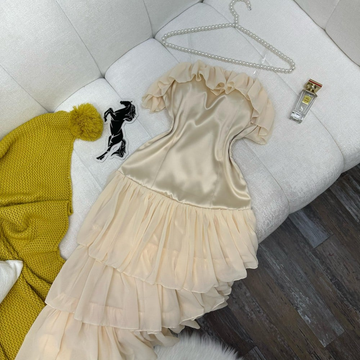 Apricot A Line Strapless Layered Chiffon Satin Homecoming Dress Cocktail Dress HZ1023